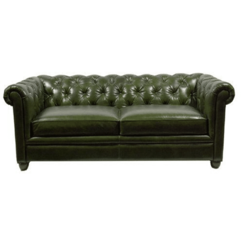 Forest green tufted leather sofa