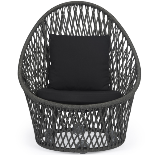 black open weave egg shaped swivel chair